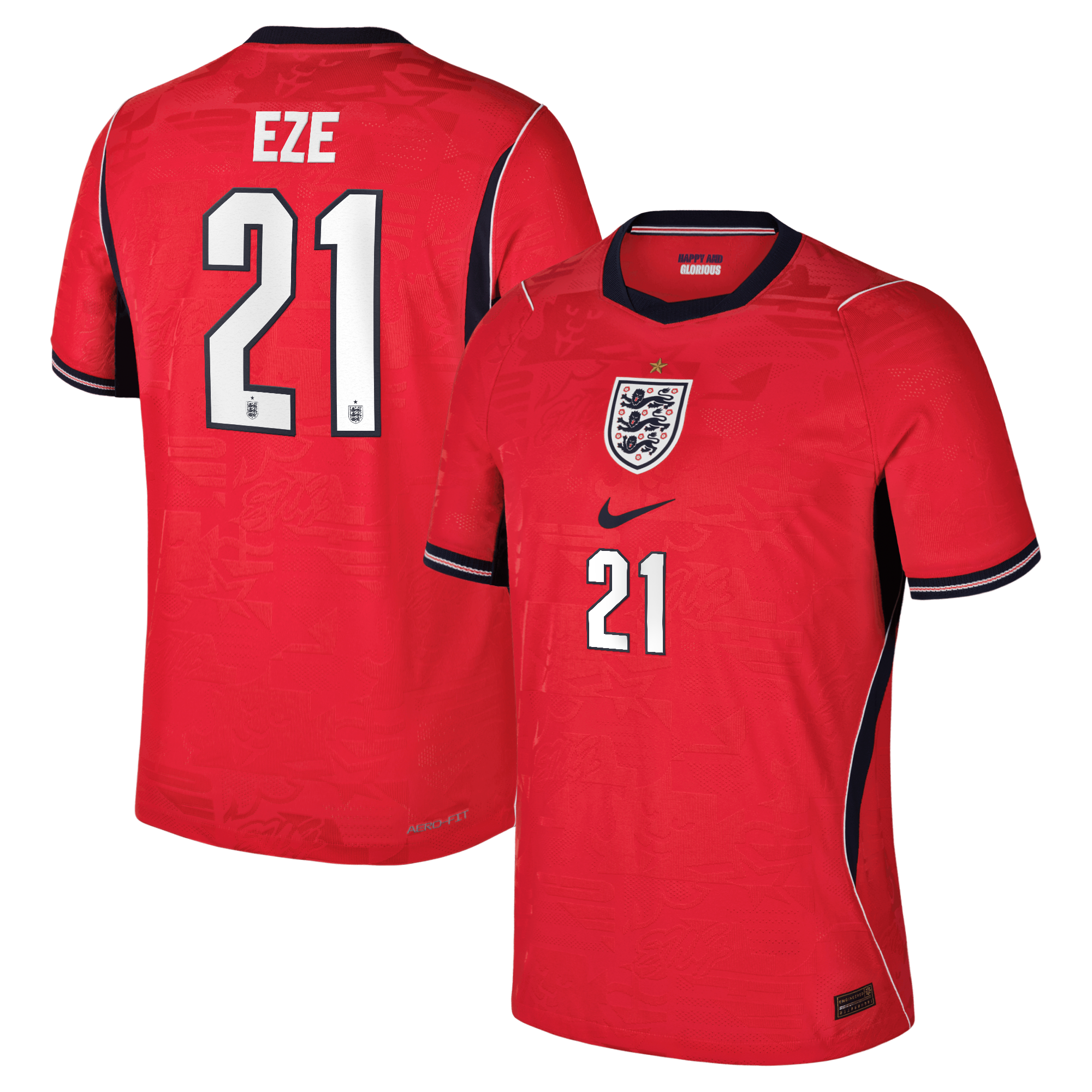 England Nike Away Aero-FIT Match Shirt 2026 with Eze 21 printing: retailer-supplied image