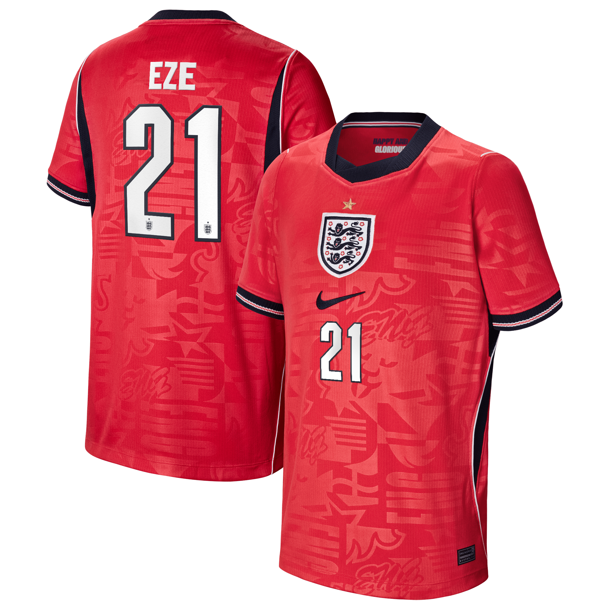 England Nike Away Stadium Shirt 2026 - Kids with Eze 21 printing: retailer-supplied image