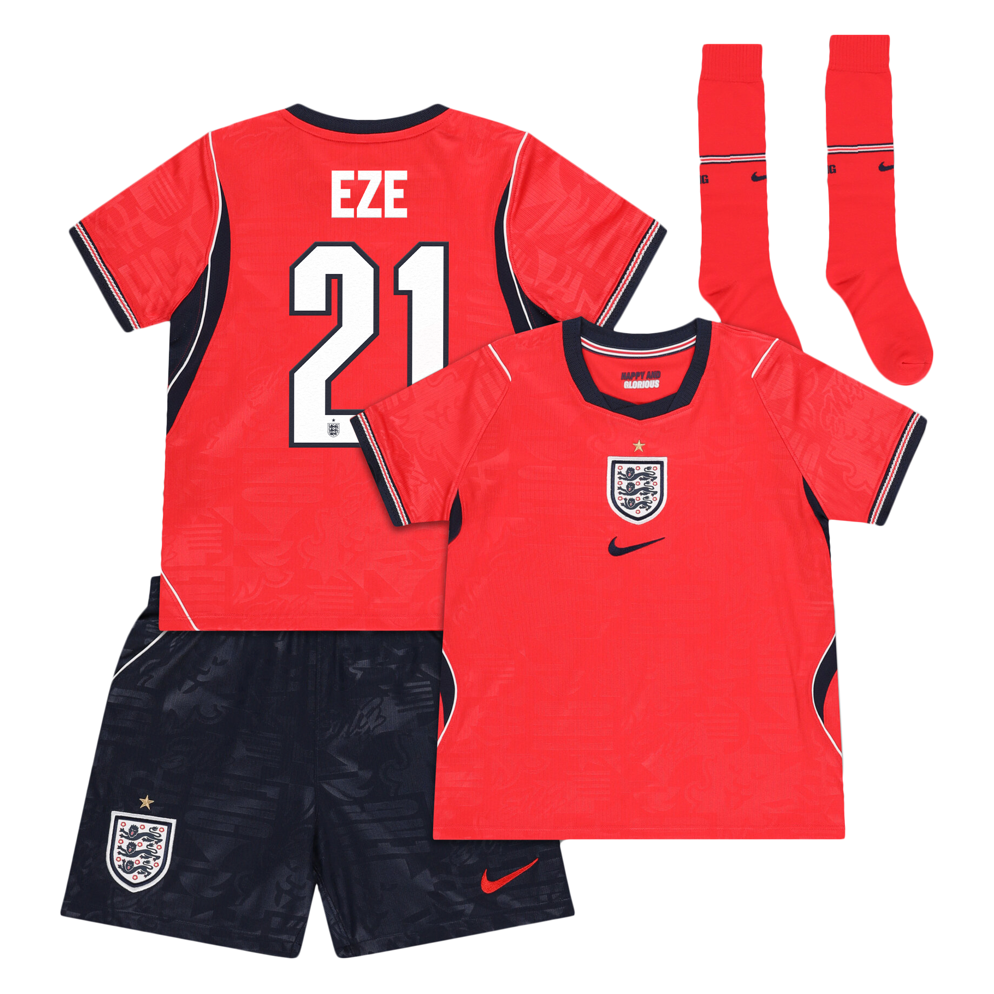 England Nike Away Stadium Mini Kit 2026 - Little Kids with Eze 21 printing: retailer-supplied image