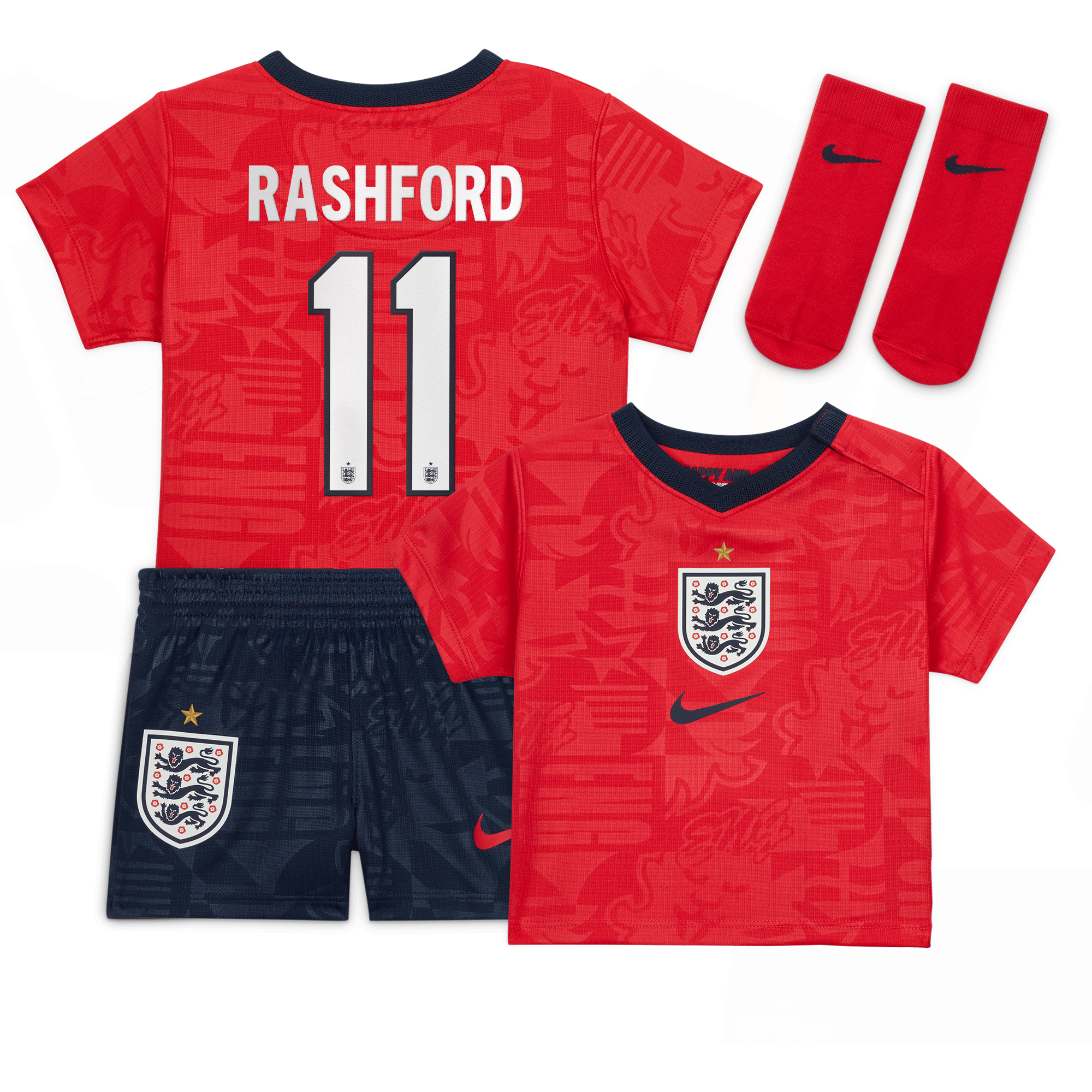 England Nike Stadium Mini-Auswärtsausrüstung 2026 - Baby mit Aufdruck Rashford 11: retailer-supplied image