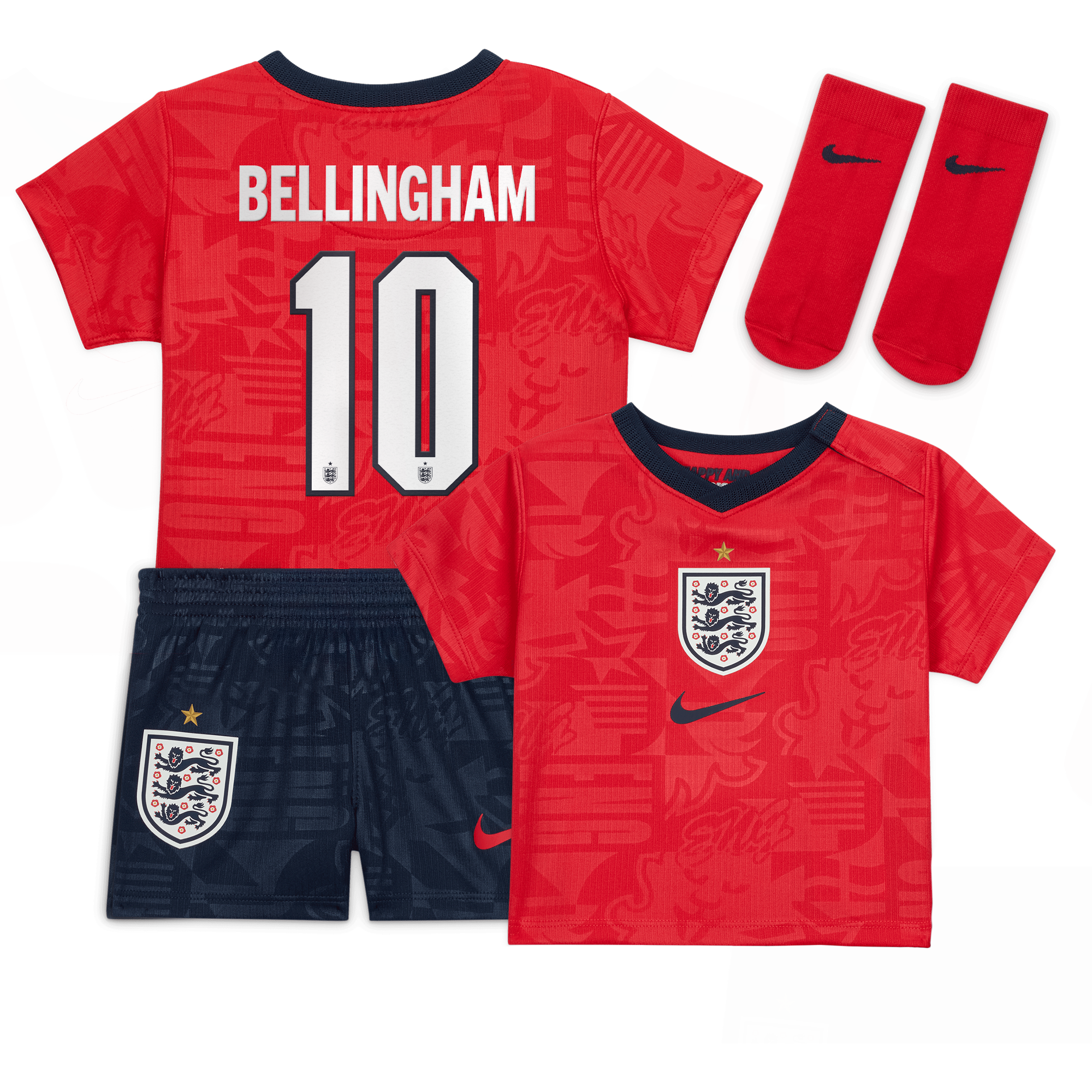 England Nike Stadium Mini-Auswärtsausrüstung 2026 - Baby mit Aufdruck Bellingham 10: retailer-supplied image