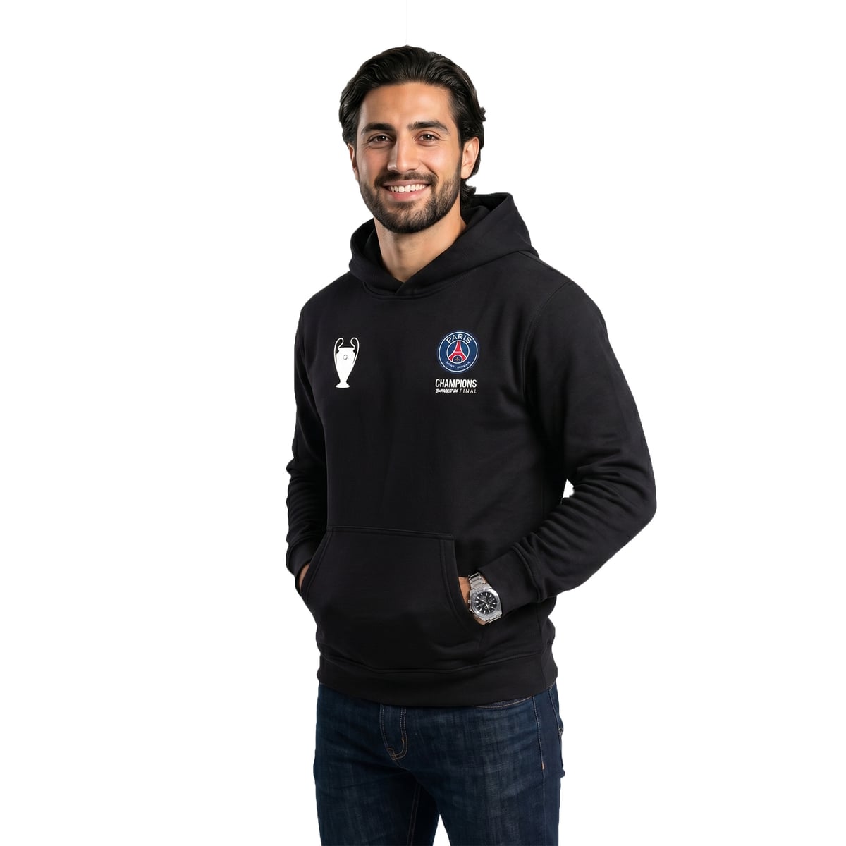 Sweat à capuche PSG Champions d'Europe 2026 - Noir