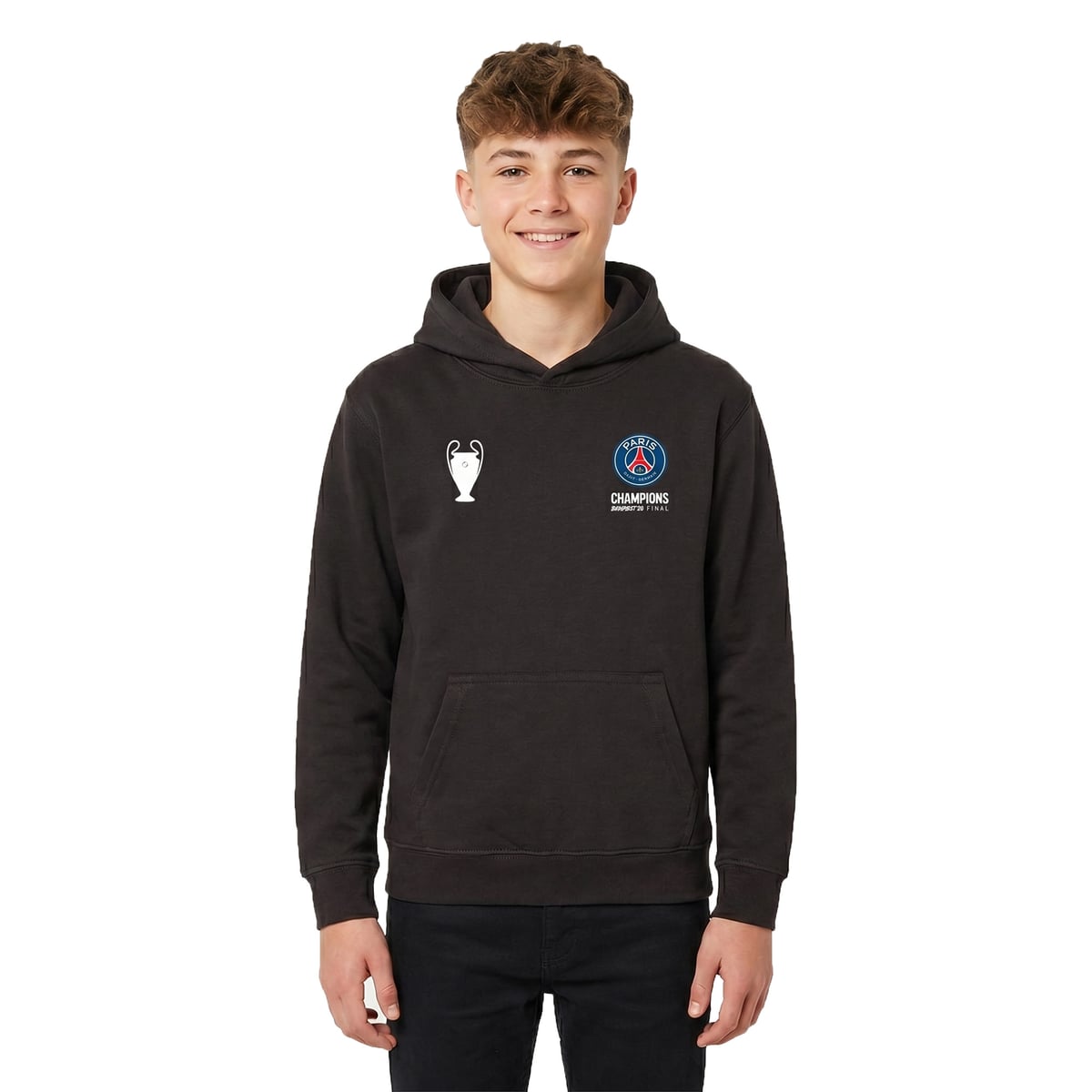 Sweat à capuche PSG Champions d'Europe 2026 - Noir - Enfant