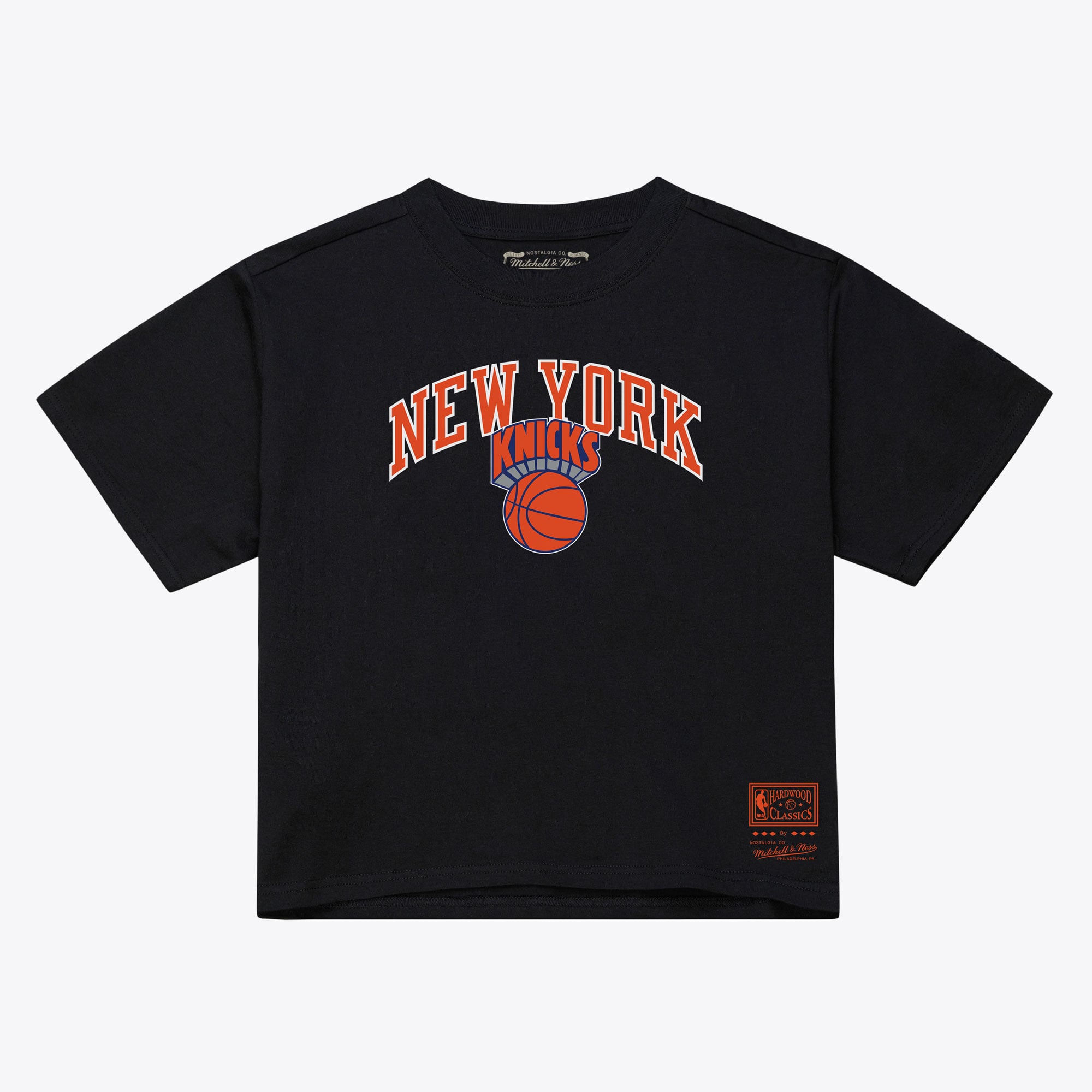 Women's Mitchell & Ness Black New York Knicks  Evergreen Cropped T-Shirt