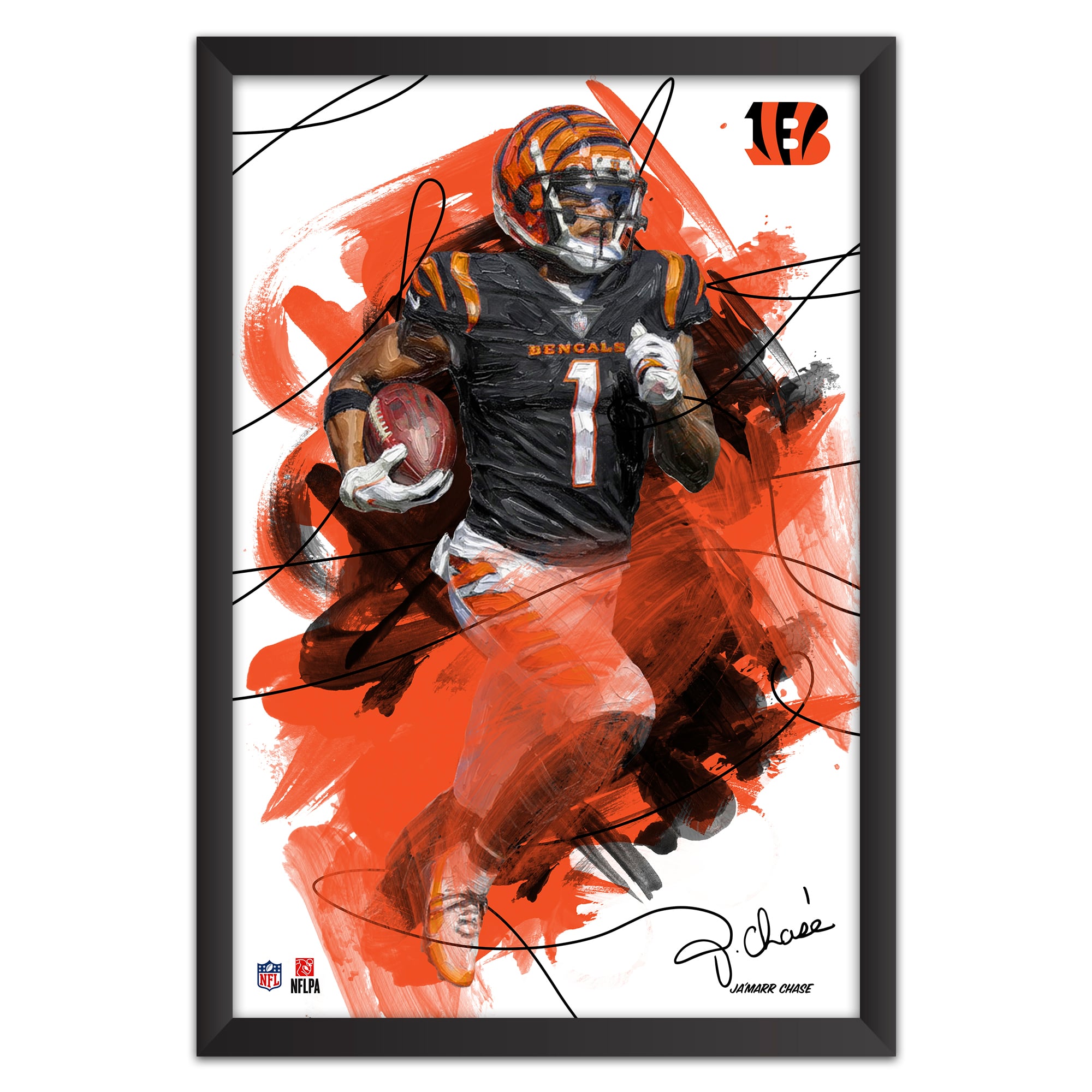 Ja’Marr Chase Cincinnati Bengals 27″ x 39″ Brush Stroke Player Framed Art Print Ja’Marr Chase Cincinnati Bengals 27″ x 39″ Brush Stroke Player Framed Art Print