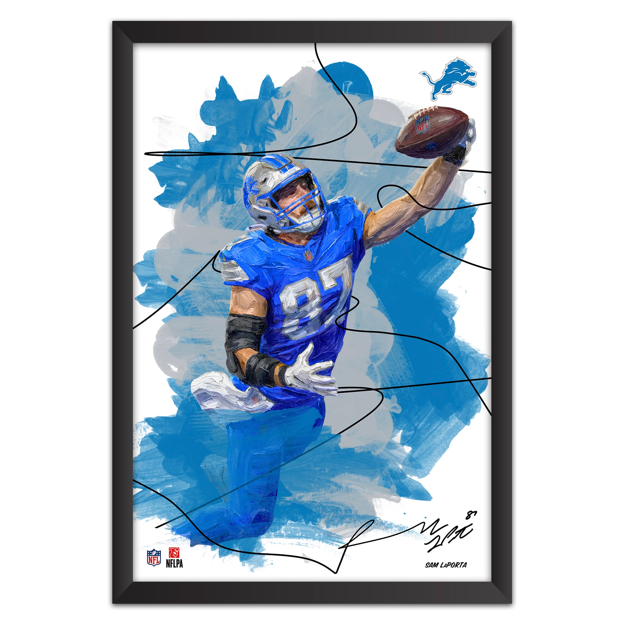 Sam LaPorta Detroit Lions 27" x 39" Brush Stroke Player Framed Art Print
