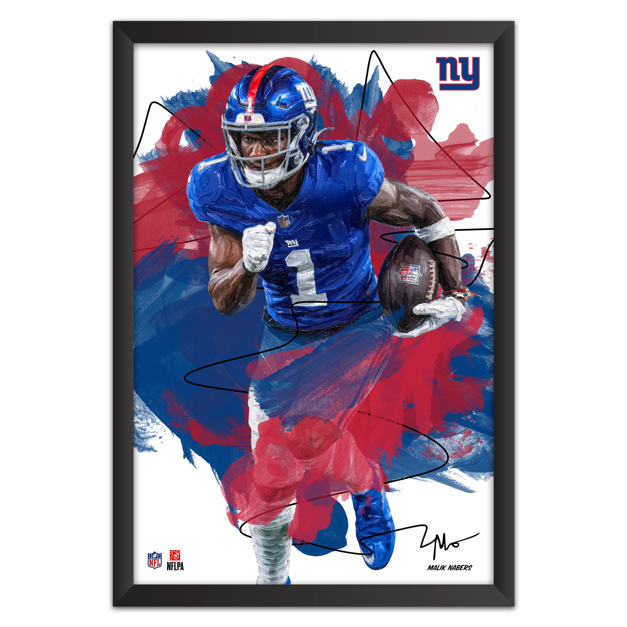 Malik Nabers New York Giants 27" x 39" Brush Stroke Player Framed Art Print