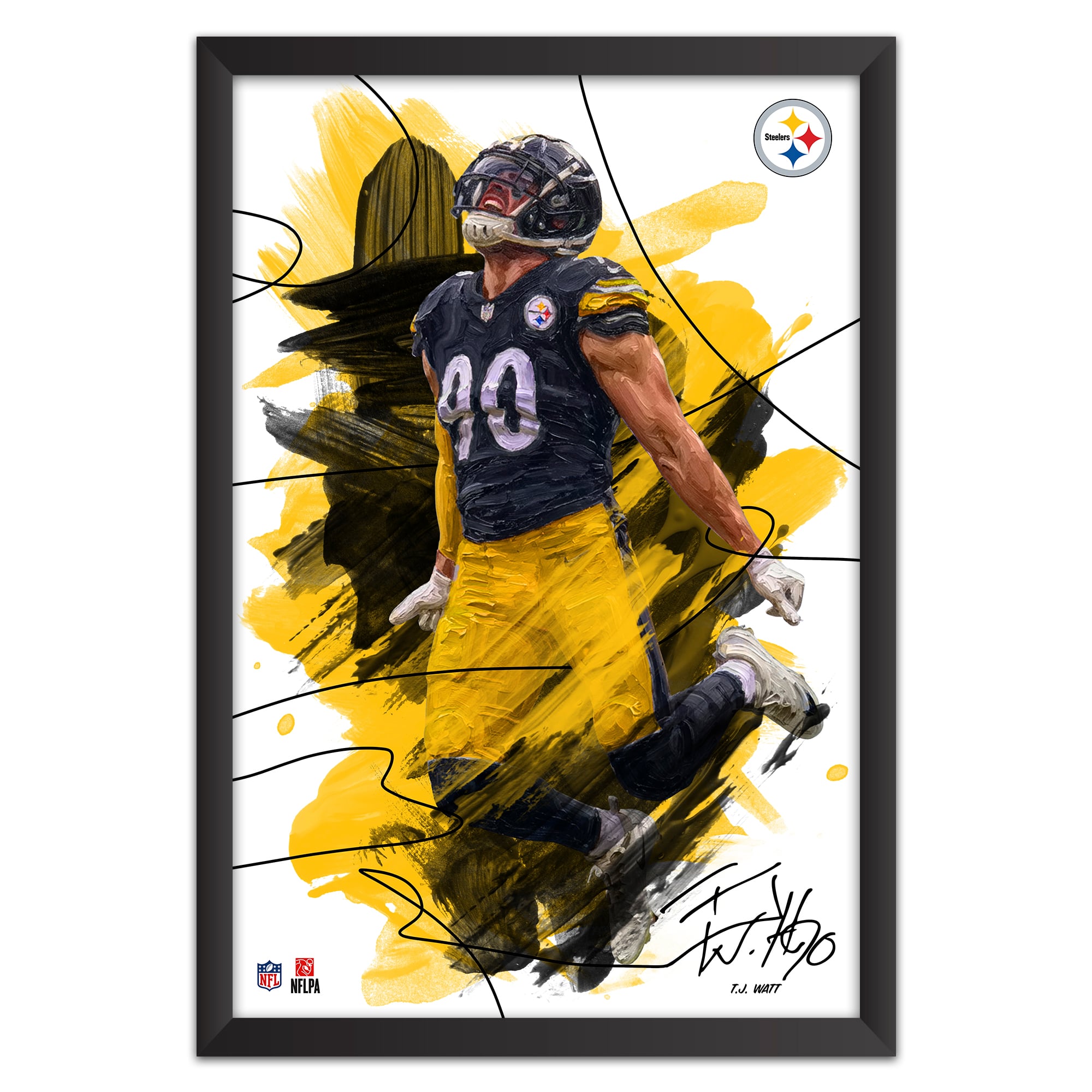 T.J. Watt Pittsburgh Steelers 27" x 39" Brush Stroke Player Framed Art Print