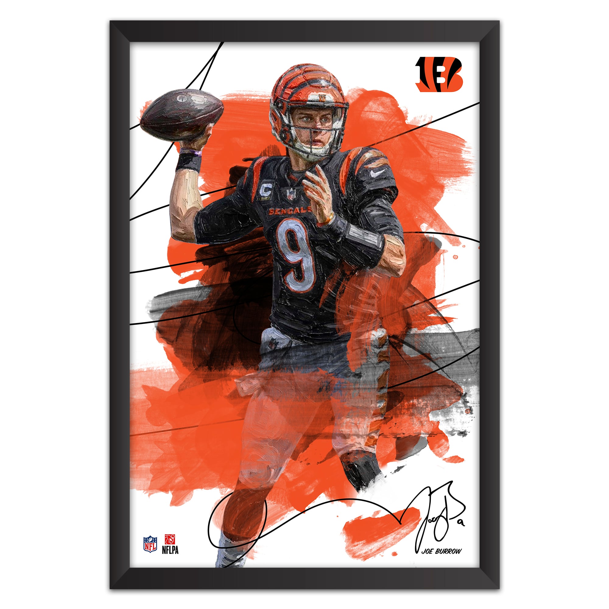 Joe Burrow Cincinnati Bengals 14" x 20" Brush Stroke Player Framed Art Print