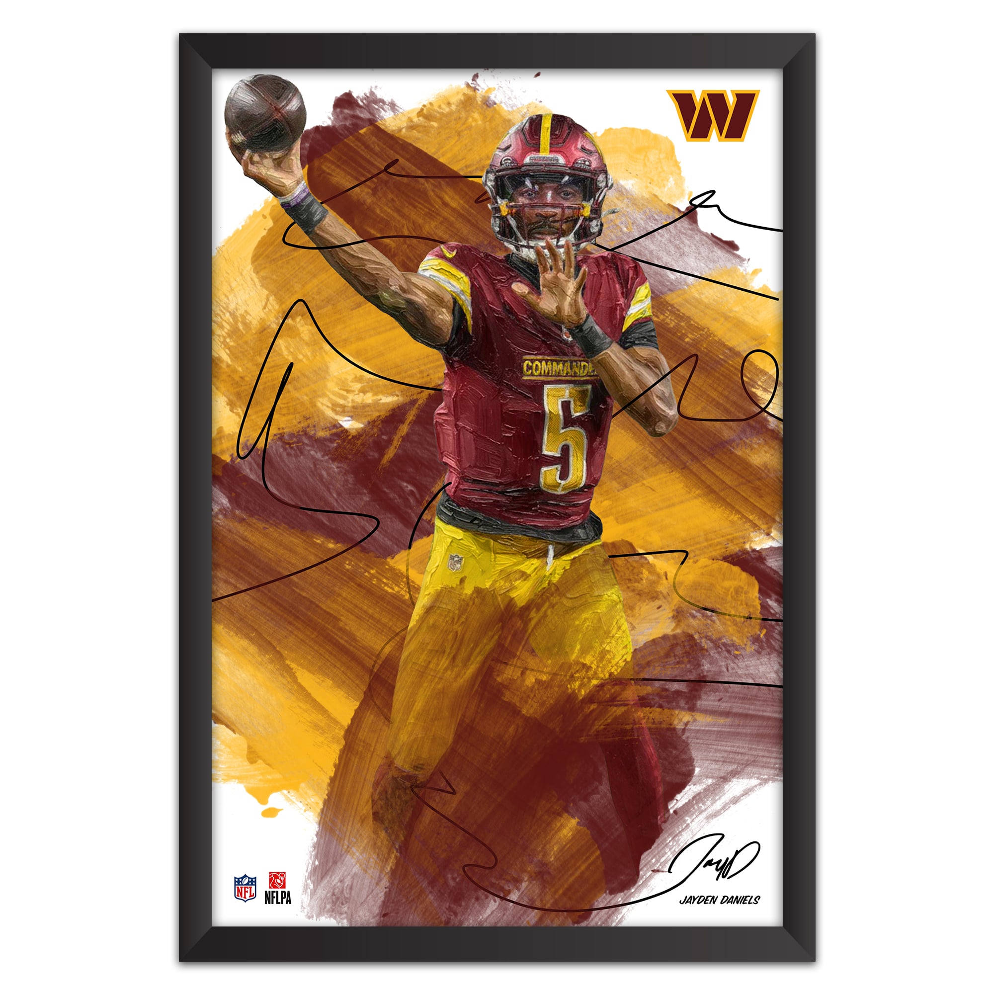 Jayden Daniels Washington Commanders 14" x 20" Brush Stroke Player Framed Art Print