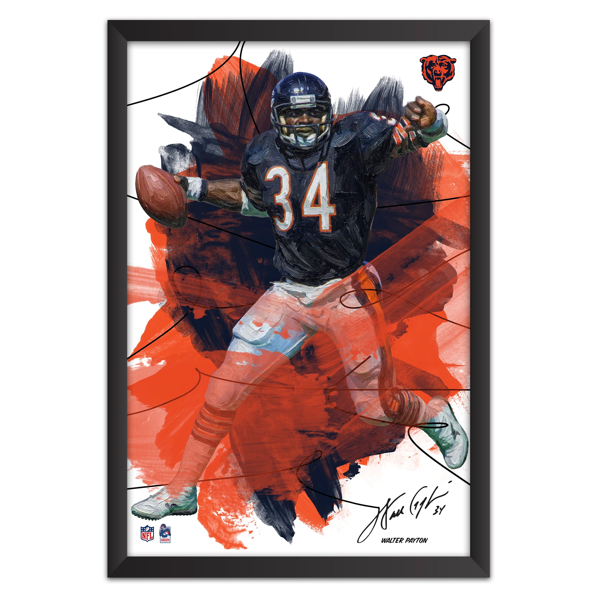 Walter Payton Chicago Bears 27″ x 39″ Brush Stroke Player Framed Art Print
