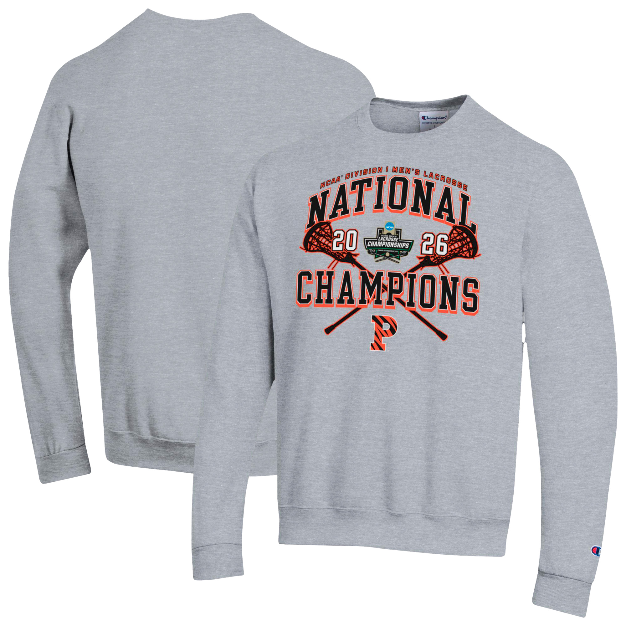 Unisex Champion Gray Princeton Tigers 2026 NCAA Men’s Lacrosse National Champions Eco Powerblend Sweatshirt