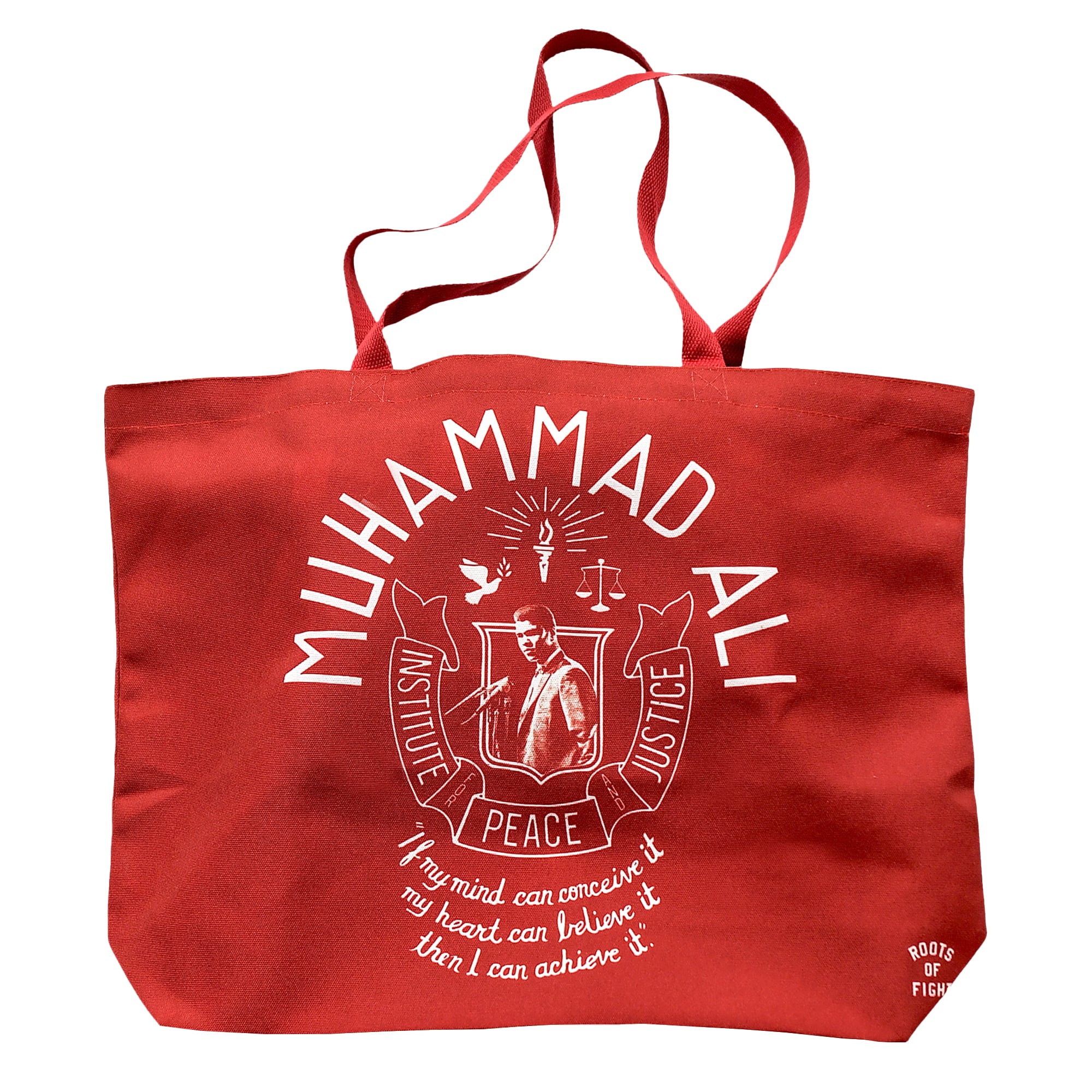 Roots of Fight x Louisville Cardinals x Muhammad Ali Red Believe It Tote Bag