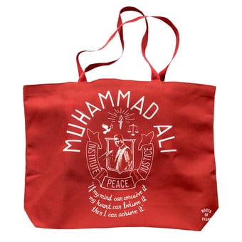 Roots of Fight x Louisville Cardinals x Muhammad Ali Red Believe It Tote Bag