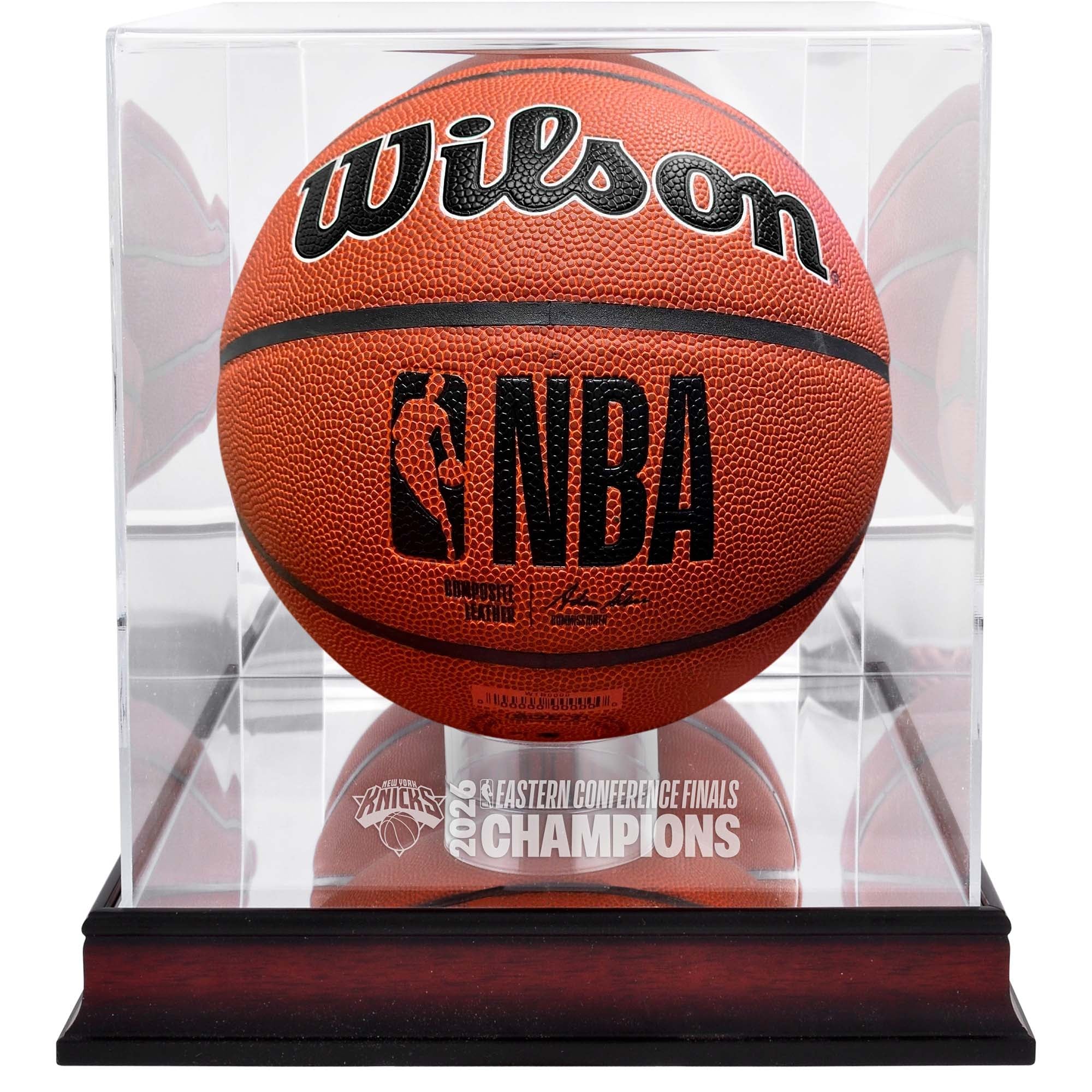 Basketball-Vitrine aus Mahagoni für die New York Knicks, die Champions der Eastern Conference Finals 2026.