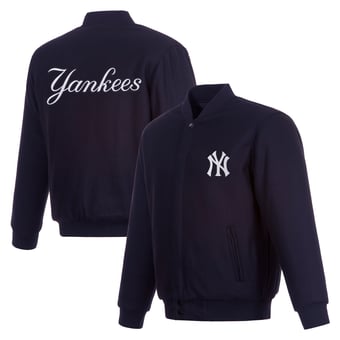 Men's JH Design  Navy New York Yankees Full-Snap Reversible Wool Jacket