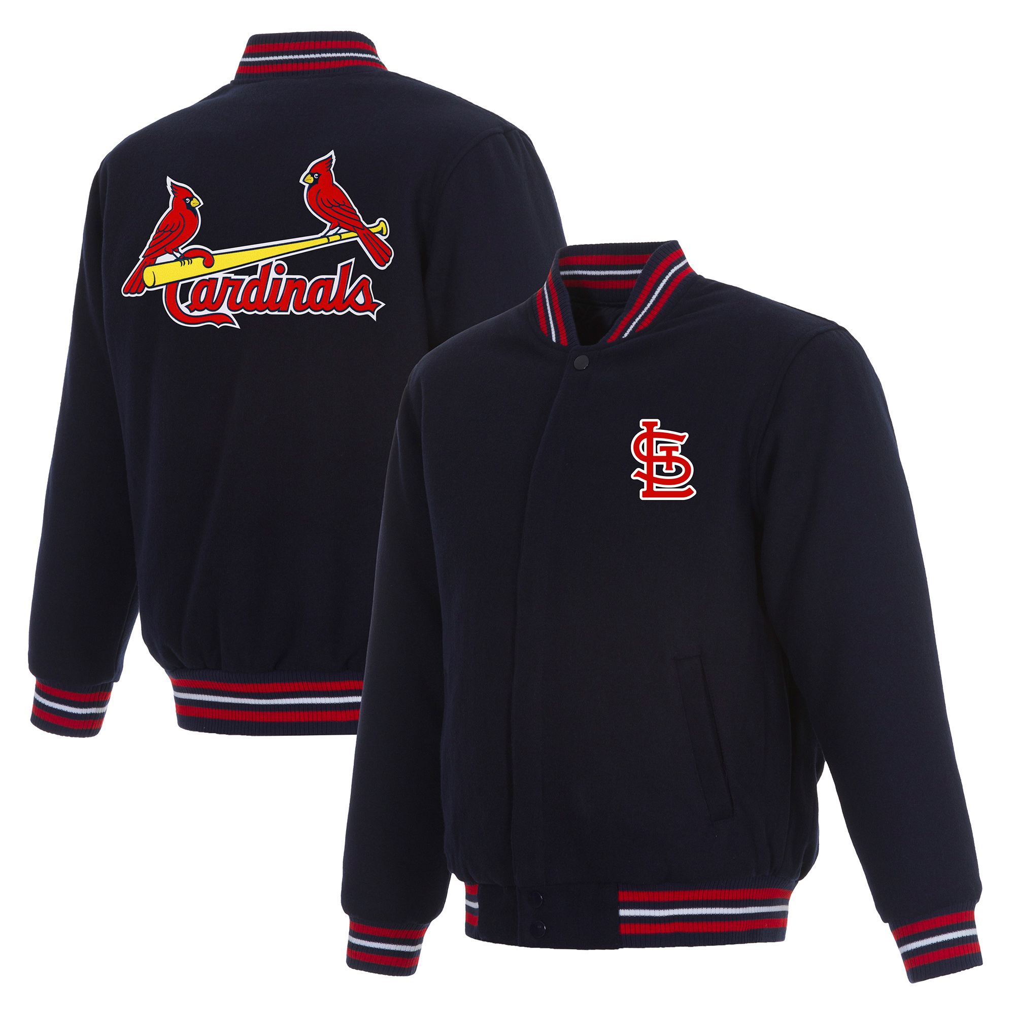 Men’s JH Design Navy St. Louis Cardinals Full-Snap Reversible Wool Jacket