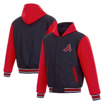 Men's JH Design  Navy Atlanta Braves Reversible Full-Zip Fleece Hooded Jacket