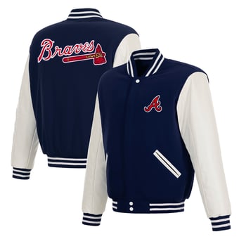 Men's JH Design  Navy Atlanta Braves Reversible Full-Snap Varsity Jacket