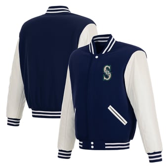 Men's JH Design  Navy Seattle Mariners Reversible Full-Snap Varsity Jacket