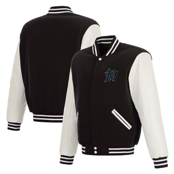 Men's JH Design  Black Miami Marlins Reversible Full-Snap Varsity Jacket