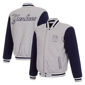 Men's JH Design  Gray New York Yankees Two-Tone Reversible Full-Snap Fleece Jacket
