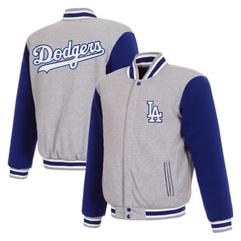 Men's JH Design  Gray Los Angeles Dodgers Two-Tone Reversible Full-Snap Fleece Jacket