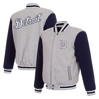 Men's JH Design  Gray Detroit Tigers Two-Tone Reversible Full-Snap Fleece Jacket