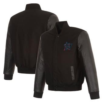 Men's JH Design  Black Miami Marlins Reversible Wool & Leather Full-Zip Jacket