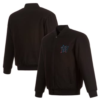 Men's JH Design  Black Miami Marlins Full-Zip Reversible Wool Jacket