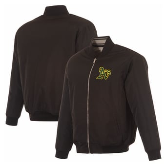 Men's JH Design  Black Athletics Full-Zip Reversible Flight Jacket