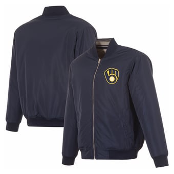 Men's JH Design  Navy Milwaukee Brewers Full-Zip Reversible Flight Jacket