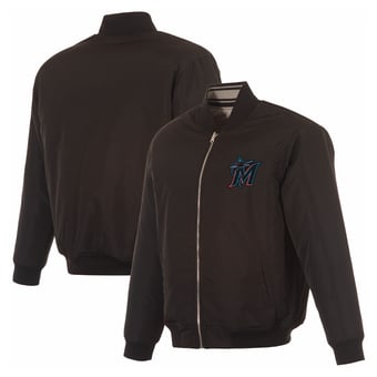 Men's JH Design  Black Miami Marlins Full-Zip Reversible Flight Jacket