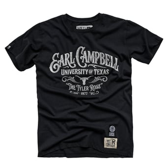 Unisex Roots of Fight x Texas Longhorns x Earl Campbell Black The Tyler Rose T-Shirt