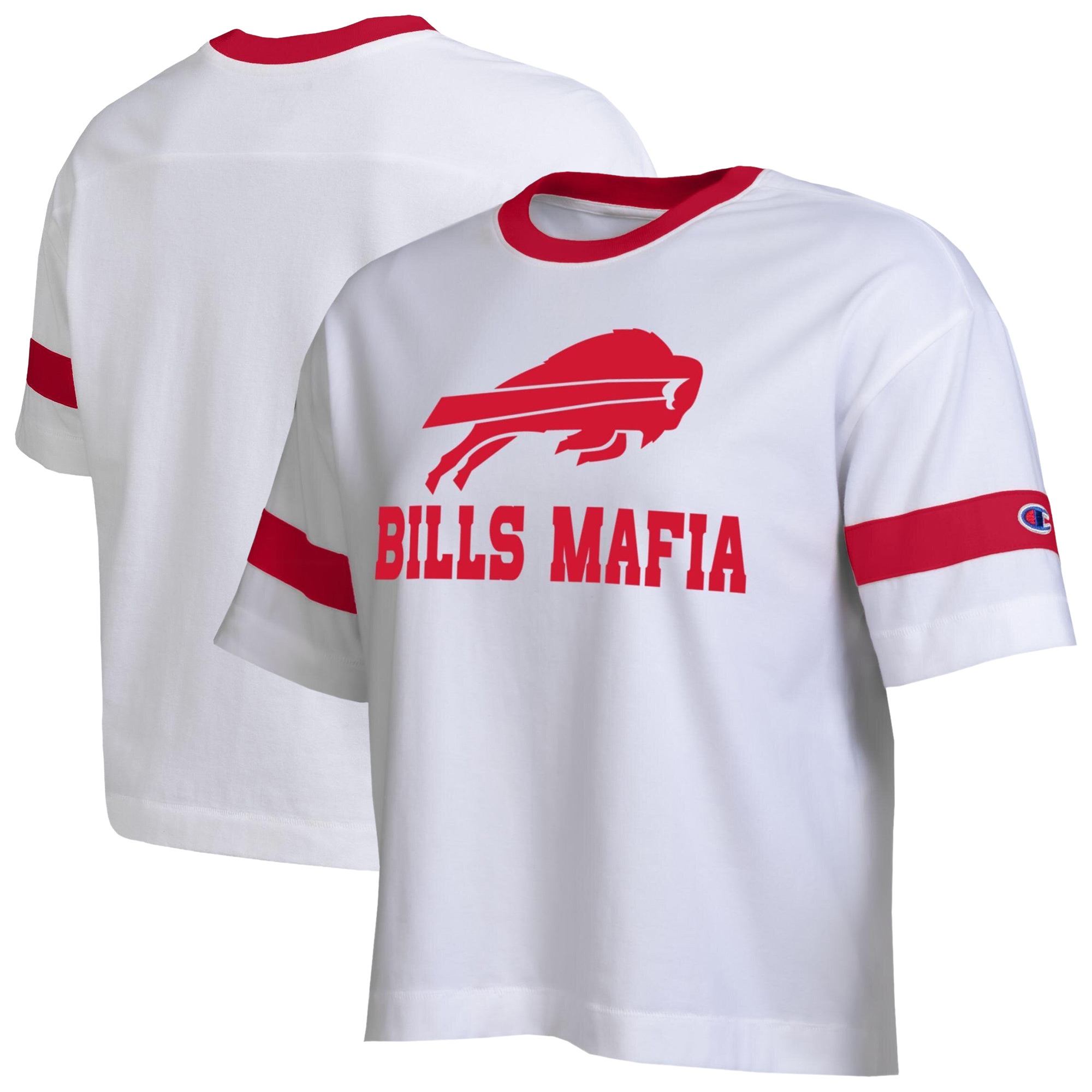 Women's Champion White Buffalo Bills Bills Mafia Vintage Ringer T-Shirt