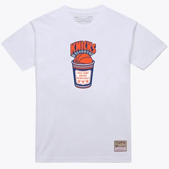 Men's Mitchell & Ness White New York Knicks Coffee Cup T-Shirt