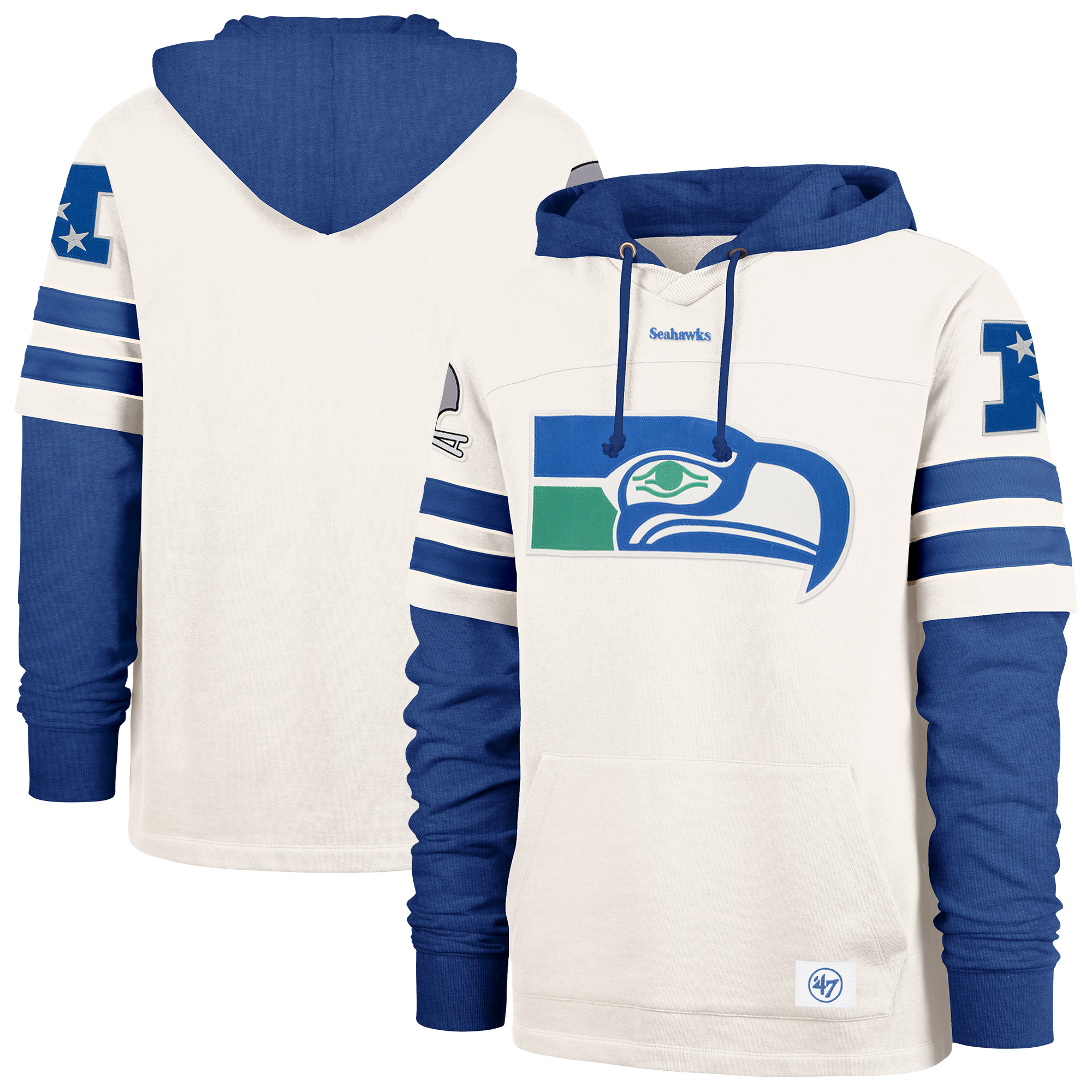 Men's '47 Cream Seattle Seahawks Big & Tall Cornerback Pullover Hoodie