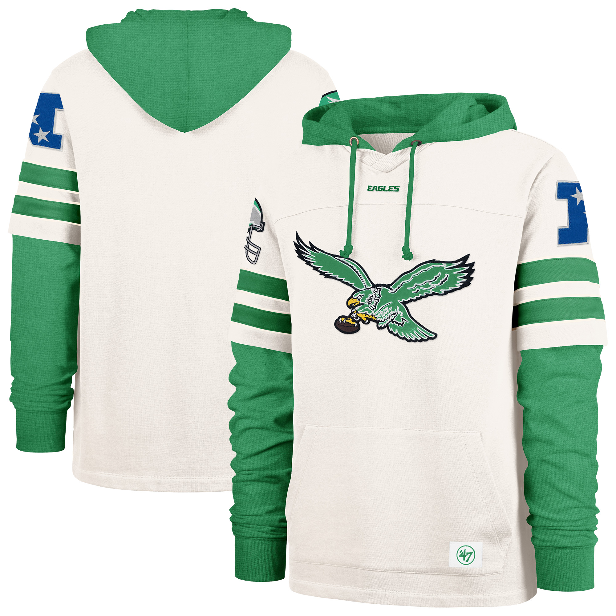 '47 Brand Men's Cream Philadelphia Eagles Cornerback Pullover Hoodie - Cream, Kelly Green