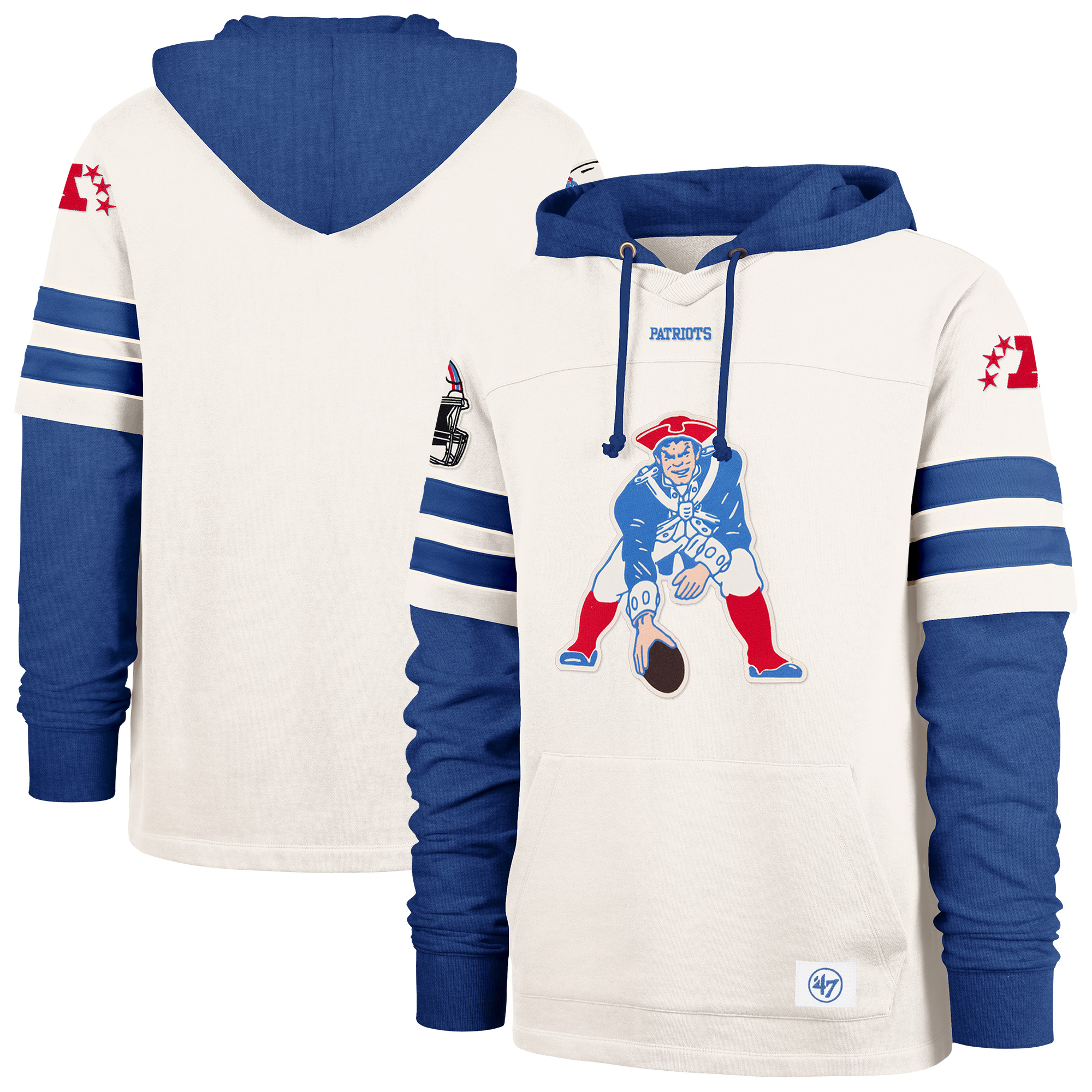'47 Brand Men's Cream New England Patriots Cornerback Pullover Hoodie - Cream, Royal