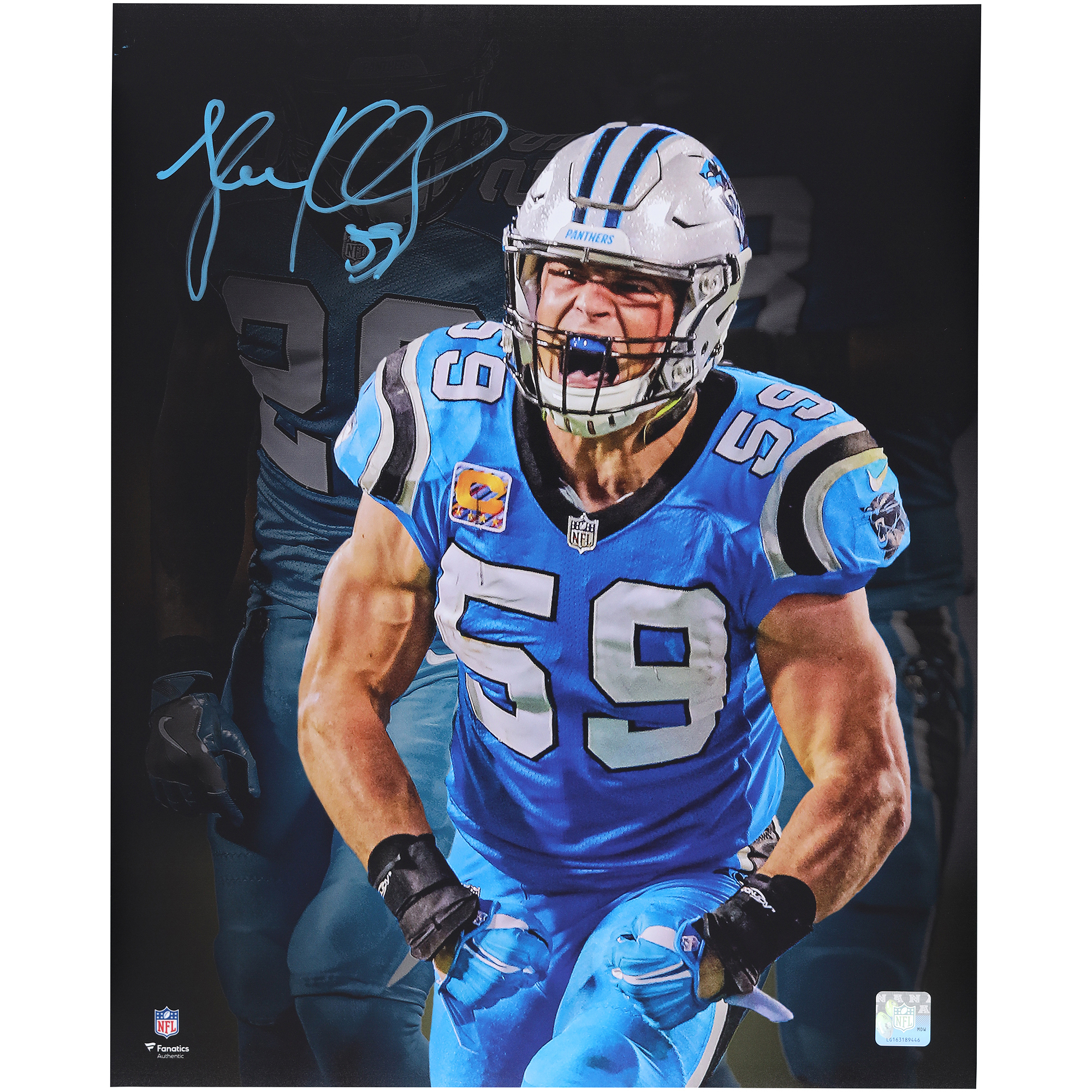 Luke Kuechly Carolina Panthers Autographed 16" x 20" Celebration Scream Spotlight Photograph