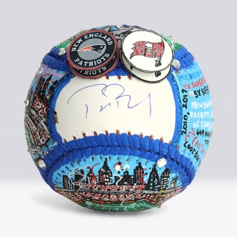 Tom Brady Autographed Super Bowl Wins Themed Baseball - Art by Charles Fazzino - NF70445964