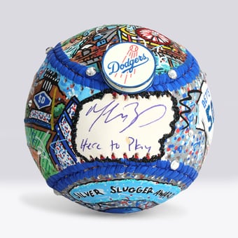 Mookie Betts Los Angeles Dodgers Autographed Baseball with "Here To Play" Inscription - Art by Charles Fazzino - NF70445970