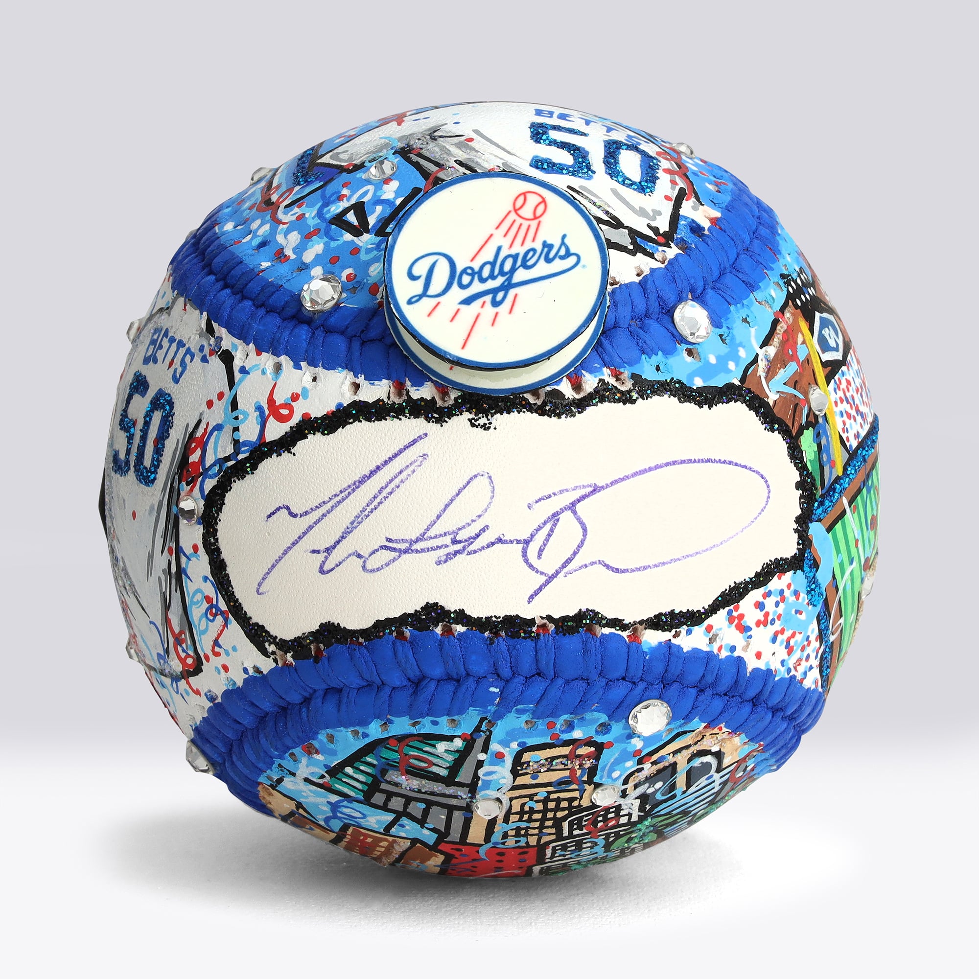 Mookie Betts Los Angeles Dodgers Autographed Baseball with Full Name Inscription - Art by Charles Fazzino