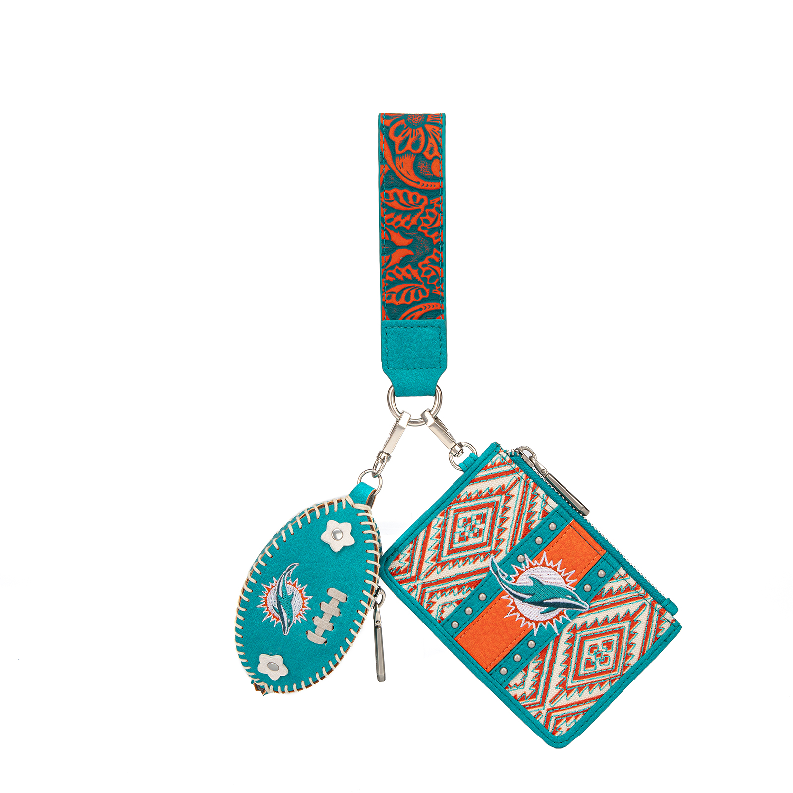 Women's Montana West Miami Dolphins Wallet & Football Charm Wristlet