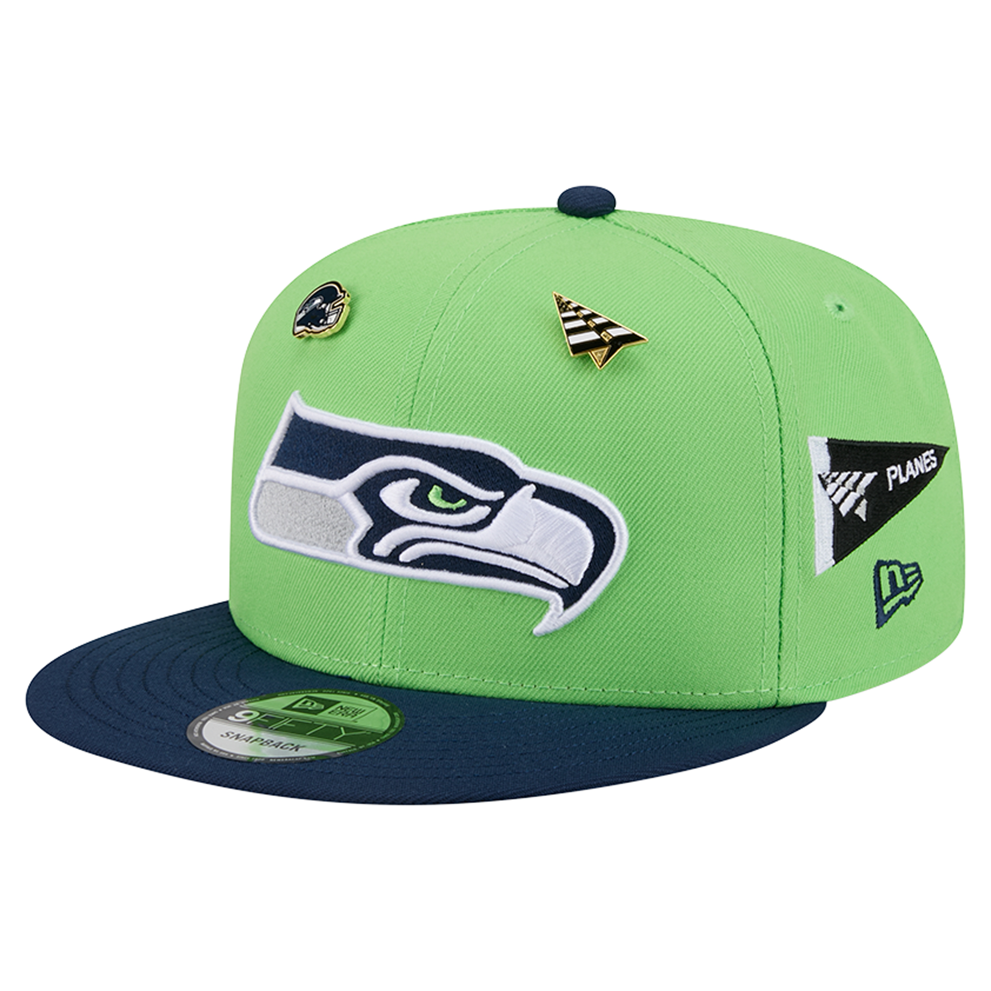 Men's New Era x Paper Planes Neon Green/College Navy Seattle Seahawks 9FIFTY Snapback Hat