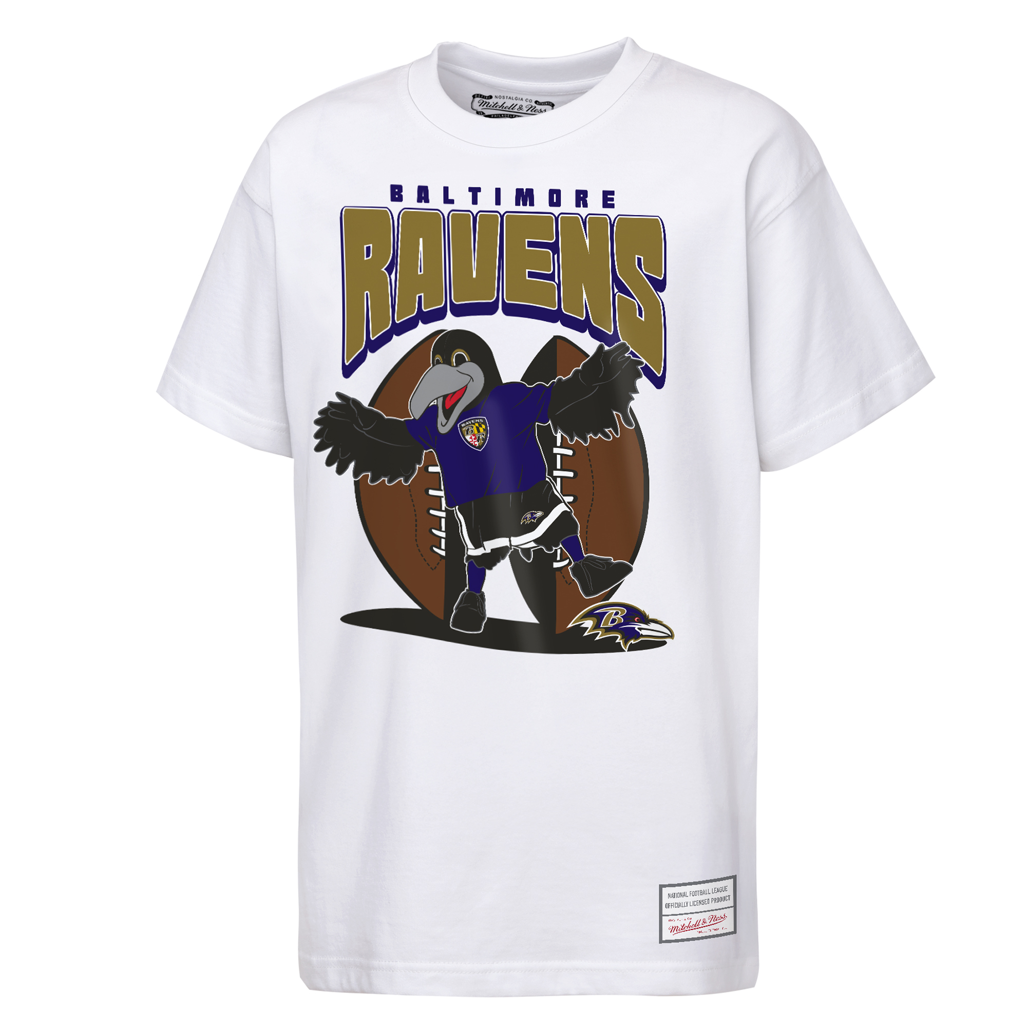Youth Mitchell & Ness White Baltimore Ravens Mascot Mania T-Shirt
