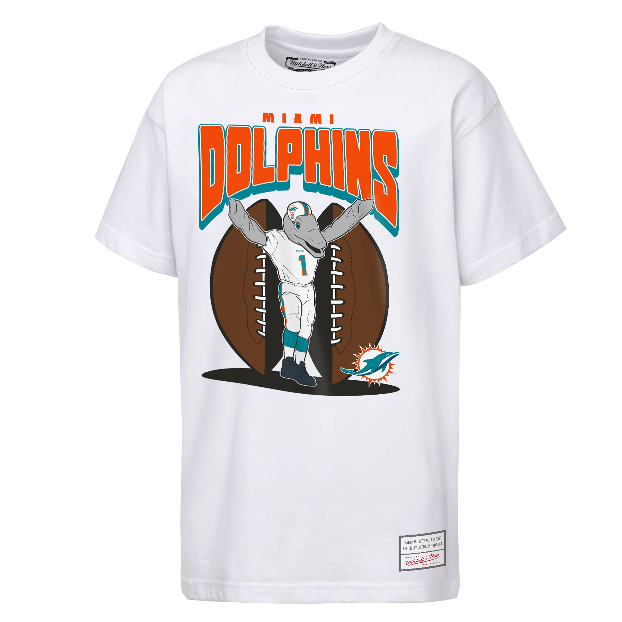 Youth Mitchell & Ness  White Miami Dolphins Mascot Mania T-Shirt