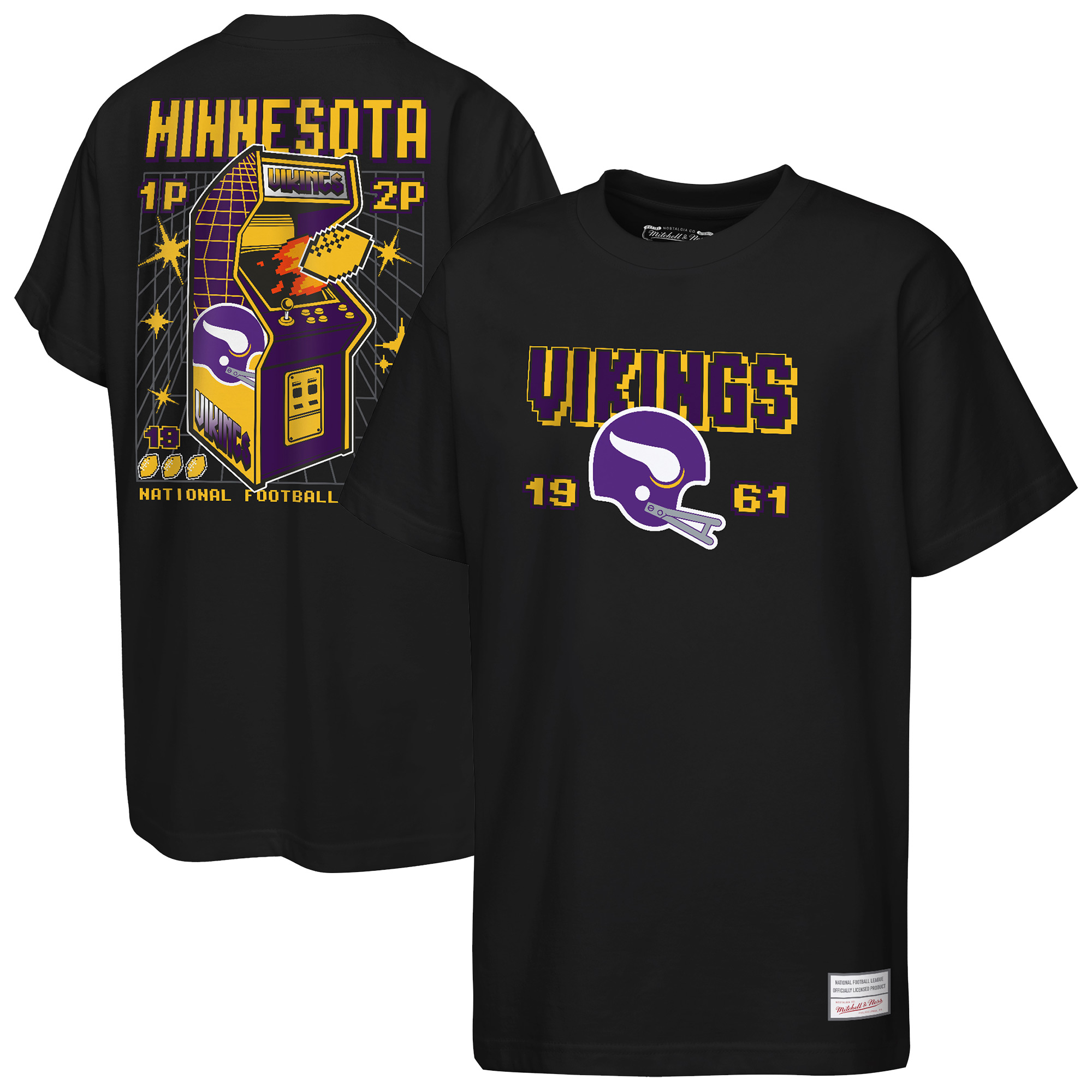 Mitchell & Ness Big Boys' and Girls' Black Minnesota Vikings Retro Arcade T-Shirt - Black