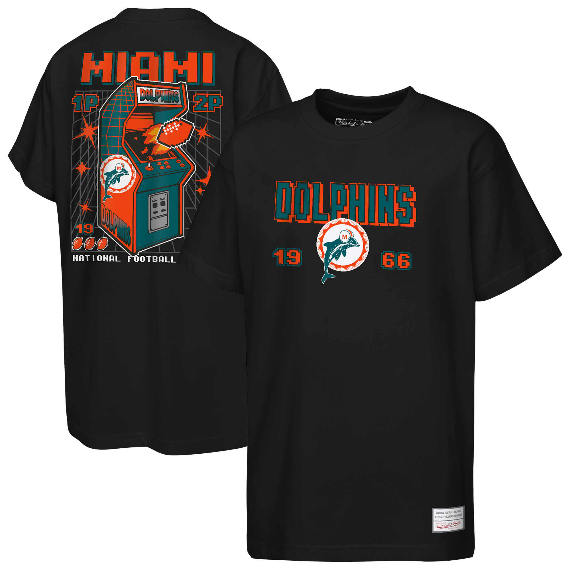 Youth Mitchell & Ness Black Miami Dolphins Retro Arcade T-Shirt