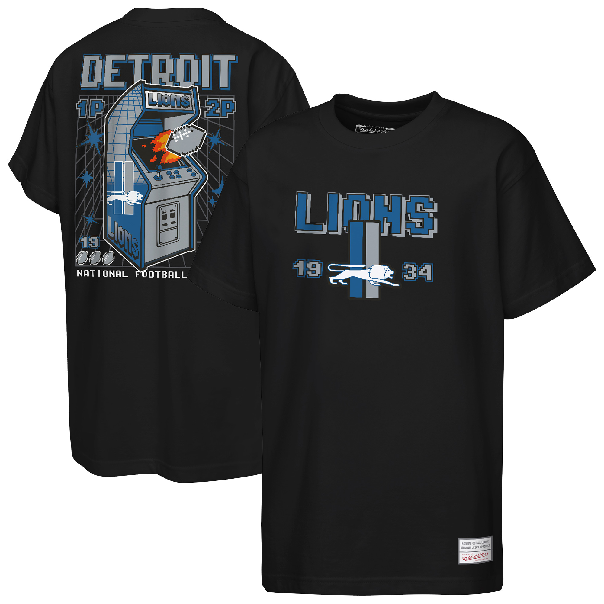 Youth Mitchell & Ness Black Detroit Lions Retro Arcade T-Shirt